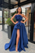 Royal Blue Raven Feather Split Long Prom Gown