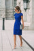Royal Blue Lace Formal Dresses Knee Length Mother of the Bride Dress Cap Sleeves