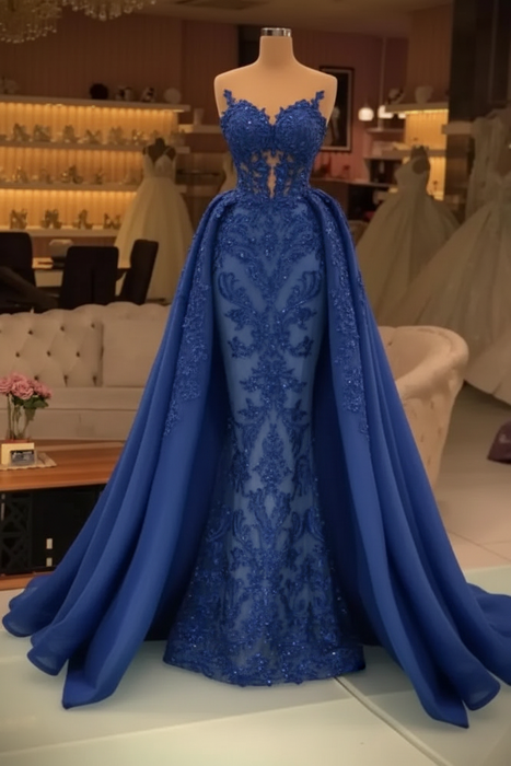 Royal Blue Chic evening dresses long lace Prom dresses - Prom Dresses
