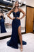 Royal Blue Long Prom Dress with Sequin Applique and High Slit