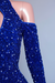 Royal Blue Long Sleeve Mermaid Prom Dress with High Collar and Sequins