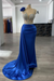 Royal Blue Luxury Glitter Rinstones Mermaid Prom Dresses Sleeveless with Sweep Train - Prom Dresses