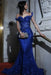 Strapless Beadings Mermaid Prom Dress Royal Blue with Tassels