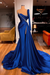 Royal Blue One Shoulder Mermaid Prom Dress Beaded with Split