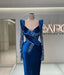 Royal Blue Mermaid Prom Dress with Elegant Long Sleeves and Sparkling Beadwork