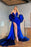 Royal Blue Mermaid Prom Dress With Removable Sleeves and Slit
