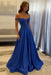 Royal Blue Off-the-Shoulder A-line Evening Dress Lace Prom Dress Long