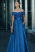 Royal Blue Off-the-Shoulder Satin Aline Formal Dress with Beadings
