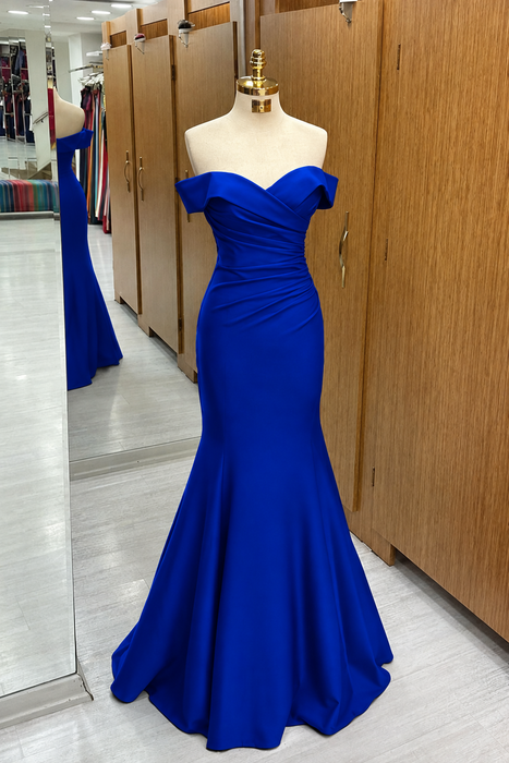 Royal Blue Off-the-shoulder Sweetheart Sleeveless Long Mermaid Prom Dress - Prom Dresses