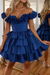 Royal Blue Off-the-Shoulder Satin Corset Graduation Dress Short Cocktail Dress
