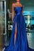 Royal Blue Pleated A-Line One Shoulder Prom Dress Gown with Front Split - Prom Dresses