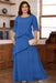 Royal Blue Plus Size Ruffles Chiffon Mother of the Bride Dress Scoop Neck with Half Sleeves