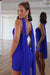 Royal Blue Ruched Halter Homecoming Dress with Cutout | Backless Bodycon Mini Dress