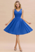 Royal Blue Ruffle Chiffon Short Bridesmaid Dress Sleeveless V-Neck Aline Knee Length Homecoming Dress - Prom Dresses