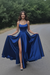Royal Blue Aline Satin Long Prom Dresses with High Slit