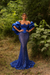 Royal Blue Satin Mermaid Evening Gown Beadings Floor Length Party Dress with puffy Sleeves