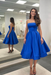 Royal Blue Satin Strapless Prom Dress