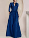 Royal Blue Satin V-Neck Mother of the Bride Dress with 3/4 Sleeves with Split Front