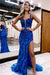 Royal Blue Sequin Applique Prom Dress with High Slit - Prom Dresses