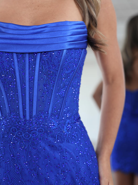 Royal Blue Sequin Lace Strapless Corset Bodycon Homecoming Dress