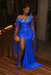 Royal Blue Sequins Prom Dress Asymmetric Mermaid Evening Gown with Tassels