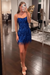 Royal Blue Spaghetti Straps Sequins Tight Short Hoco Dress with Fringes