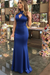 Royal Blue Sheath Sleeveless Halter Floor-Length With Ruffles Satin Dresses - Prom Dresses