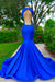Royal Blue Sleeveless Sexy Cut Out Appliques Mermaid Prom Dress