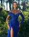 Royal Blue Sparkling Sequin Evening Gown with Daring Slit