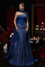 Royal Blue Charming Strapless Beadings Satin Prom Dress Mermaid with Cape