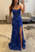 Royal Blue Sweetheart Lace Mermaid Evening Dress Sequins Corset Prom Dress with Appliques