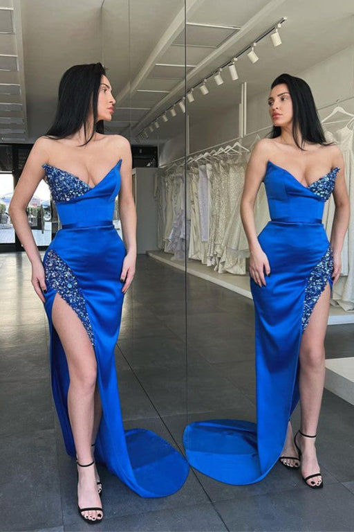 Royal Blue Sweetheart Long Mermaid Prom Dress with Sequins and Split