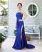 Royal Blue Sweetheart Long Prom Dress with Slit and Pleated Sleeveless Design