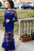 Royal Blue Trumpet/Mermaid Bateau Long Sleeves Applique Lace Dresses - Prom Dresses