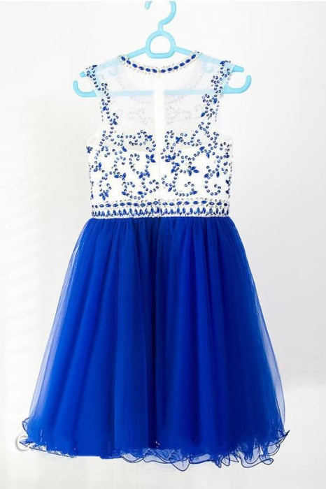 Royal Blue Tulle Sleeveless Homecoming/Prom Dresses With Beading - Prom Dresses