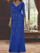 V-Neck 3/4 Sleeve Floor-Length Sequined Mother of the Bride Sheath Dress
