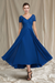 Royal Blue V-Neck A-Line Princess Tea-Length Dresses for the Mother of the Bride