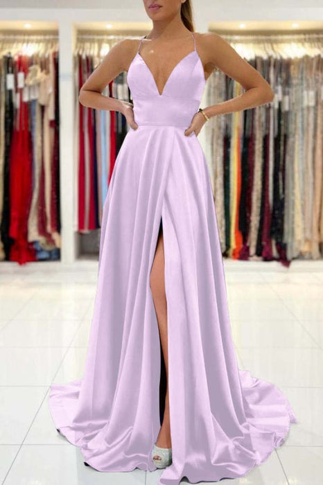 Royal Blue V-Neck Prom Dress Sleeveless With Slit - Prom Dresses