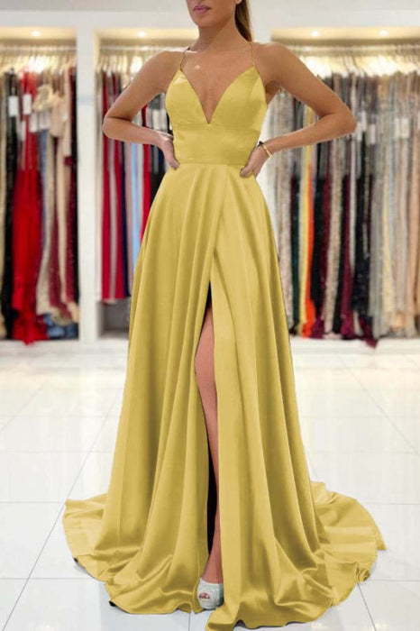 Royal Blue V-Neck Prom Dress Sleeveless With Slit - Prom Dresses