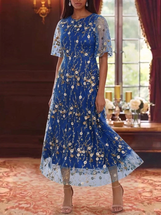 Royal Blue Scoop Neck Lace Embroidery Mother of the Bride Dresses Floral
