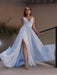 A-Line/Princess Ruffles Jersey V-neck Sleeveless Floor-Length Dresses - Prom Dresses