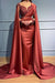 Rust Long Sleeves Beaded Mermaid Evening Dress with Appliques and Ruffles