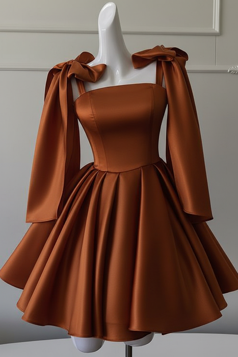 Rust Sexy Satin Aline Homecoming Dress Short Prom Dress with Straps