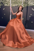 Rust Simple A Line V Neck Backless Yellow Long Prom Dresses
