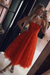 Rust Spaghetti Strap Tea Length Tulle Homecoming Dress Midi Prom Dresses - Prom Dresses