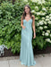 Sage V-neck Beaded Satin A Line Prom Dress
