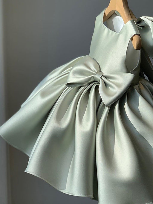 Cute Satin Princess Ball Gown Mini Flower Girl Dresses with Bow