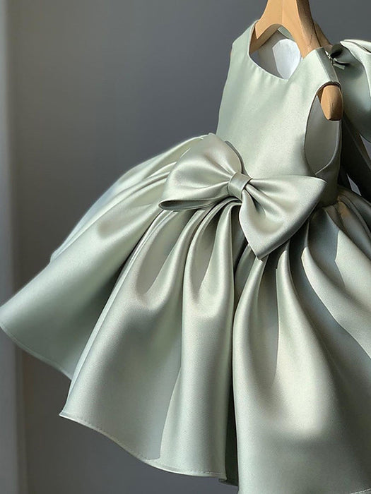Cute Satin Princess Ball Gown Mini Flower Girl Dresses with Bow