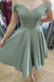 Dusty Sage A Line Off the Shoulder Knee Length Homecoming Dresses with Appliques - Prom Dresses