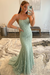 Sage Green Lace Mermaid Backless Long Prom Dresses